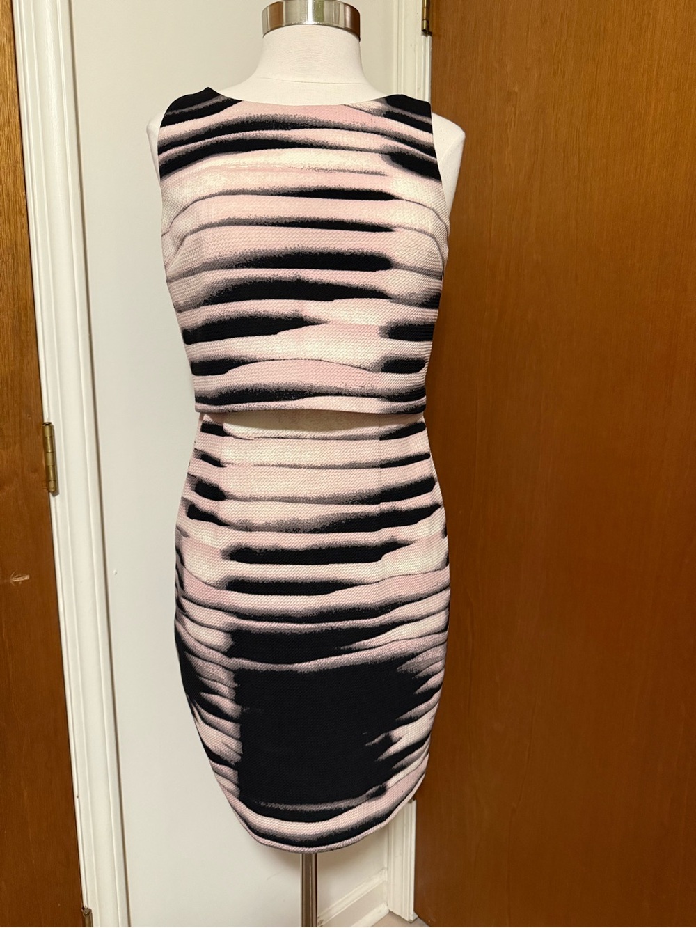 Ivanka Trump Pink and Black Striped Two-Piece Dress Set